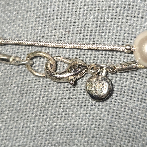 Roman RMN Signed 36" Fixed Faux Pearl Beaded Silver Tone Snake Chain Necklace - Picture 5 of 6